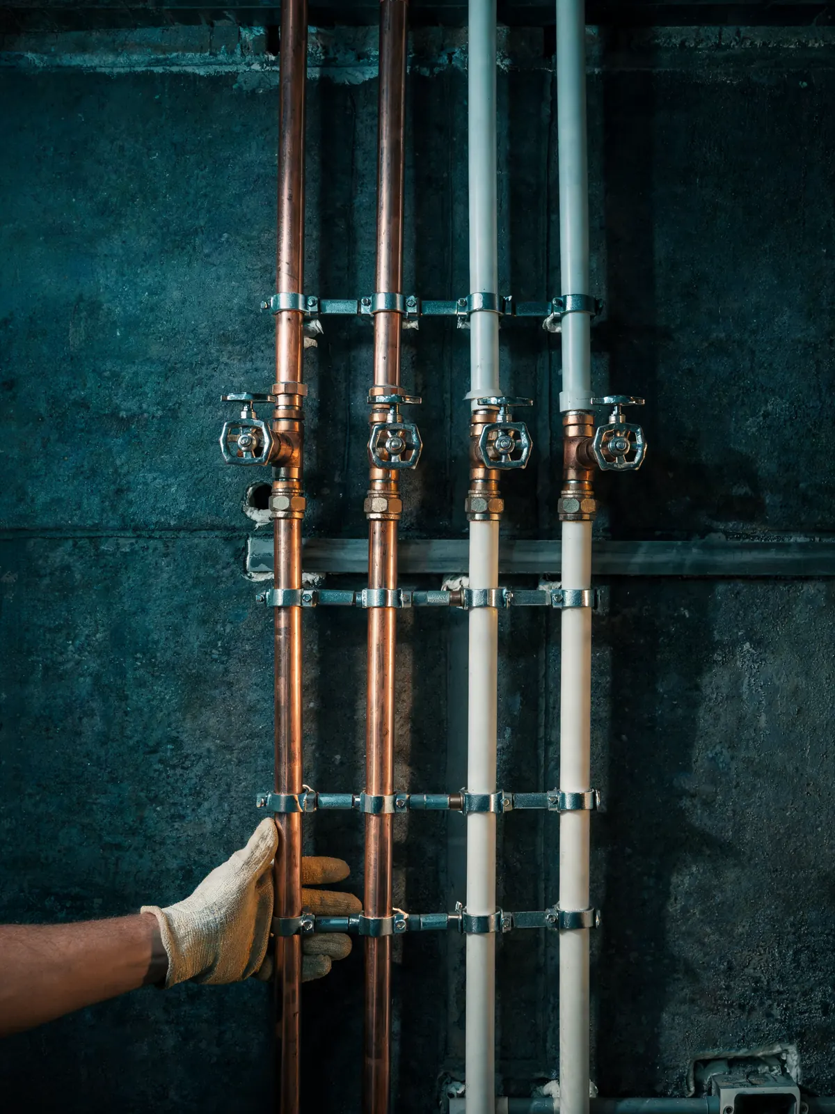 Clean residential copper and PEX supply lines with shutoff valves